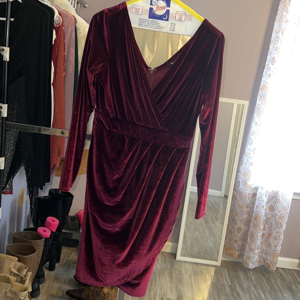 Long sleeved, medium, velvet burgundy dress